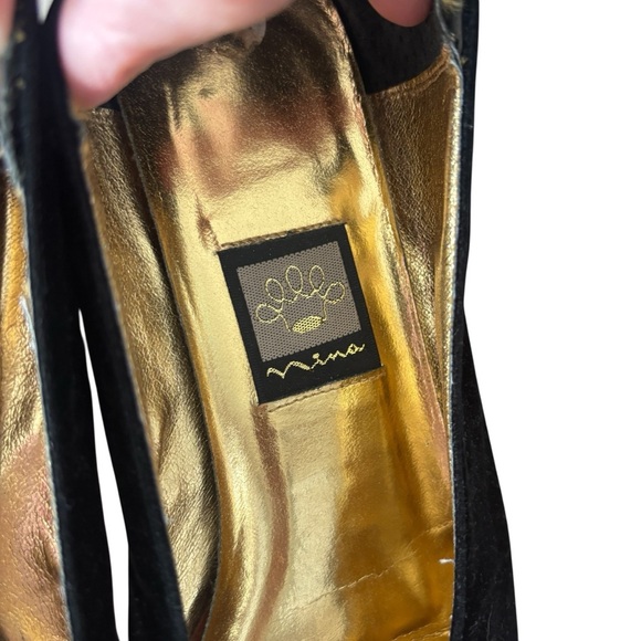 Nina Black Velvet Loafers with Gold Accent - Picture 4 of 6